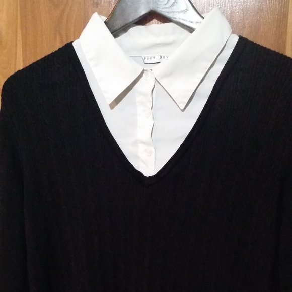 Fred David Black and White Collared Sweater - Picture 1 of 7